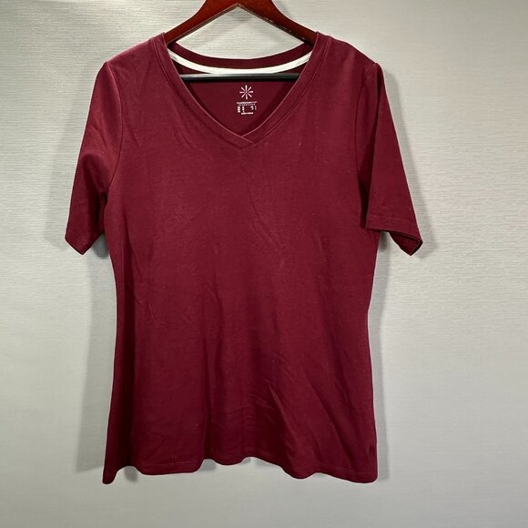 Isaac Mizrahi Live Top Womens Medium Essentials Maroon Stretch Short Sleeve Tee - Picture 1 of 6